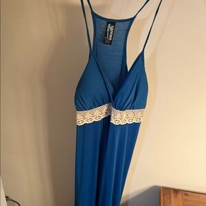 Weavers Elegant Blue Dress with Lace Accent